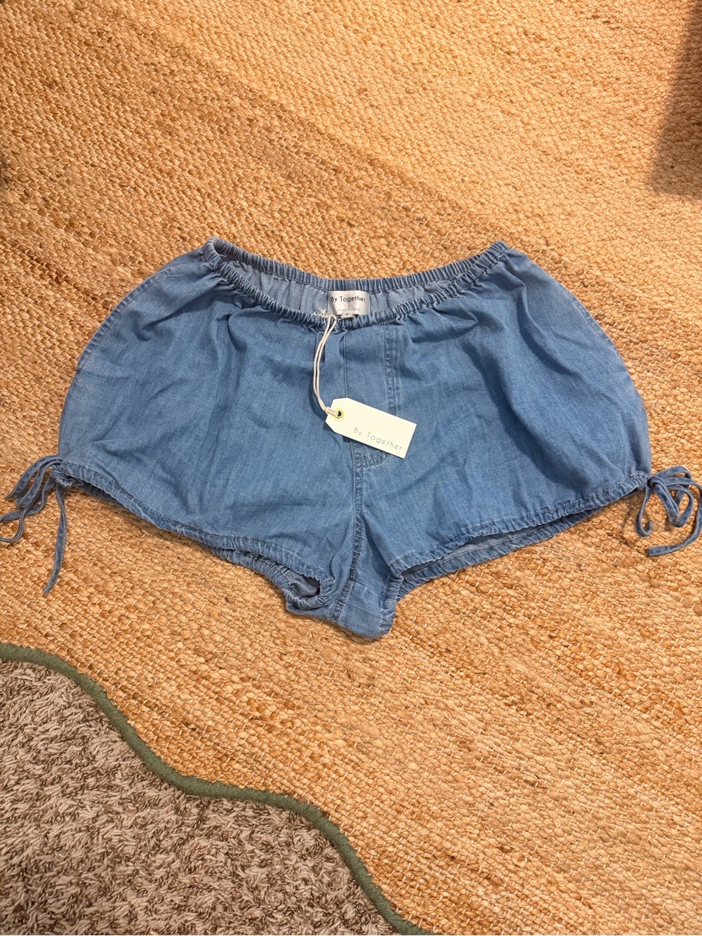 By Together Light Blue Chambray High-Waist Drawstring Shorts